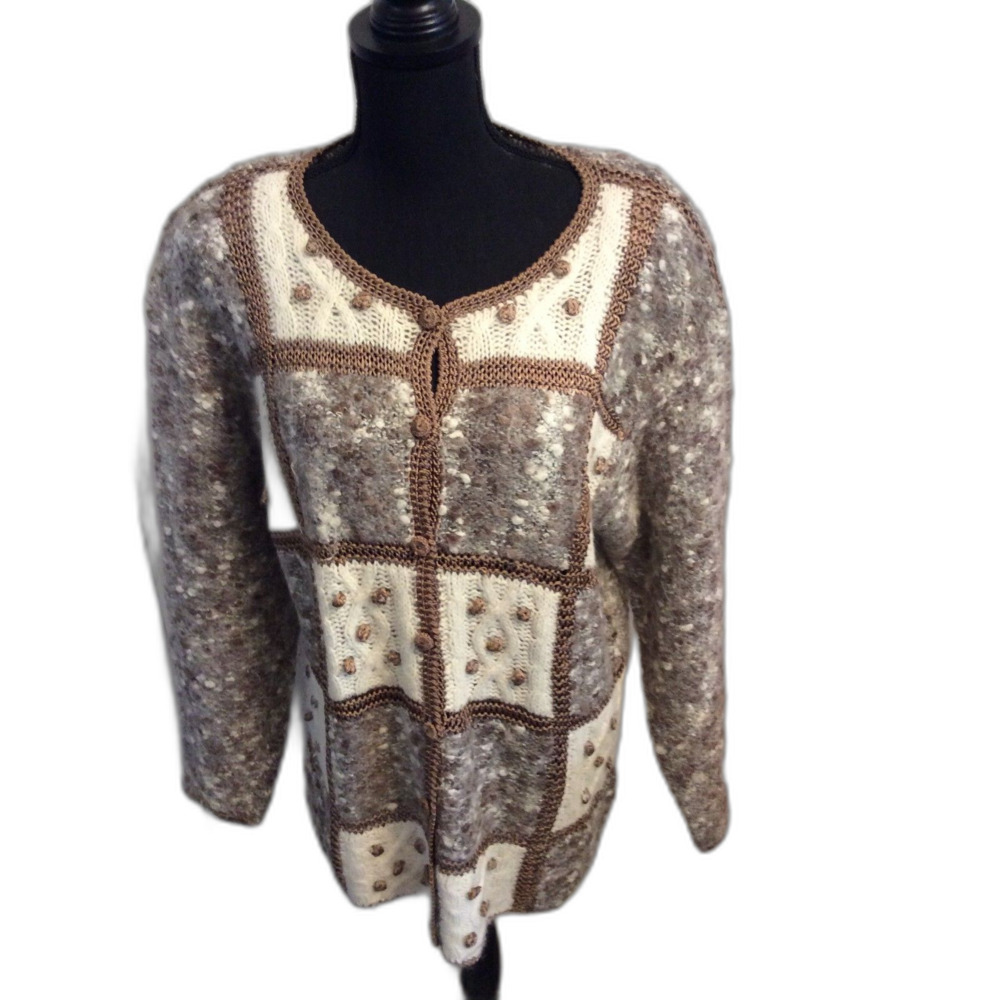 Wool Blend vintage button up cardigan Crochet Angela Baraldi M/L